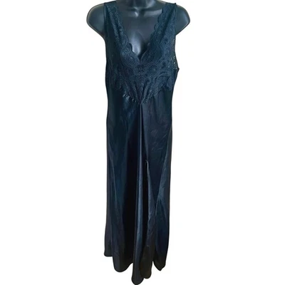 Camisón Vestido sin Mangas Vintage Victoria's Secret Negro Encaje Satinado M Y2K Lencería Foto 1 de 4