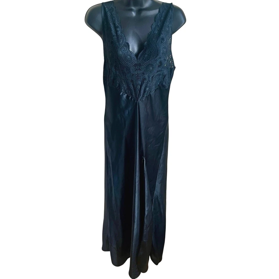 Camisón Vestido sin Mangas Vintage Victoria's Secret Negro Encaje Satinado M Y2K Lencería Foto 1 de 4