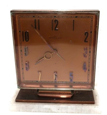 Angelus Swiss Bronze & White Onyx Mechanical Alarm Clock 5 1/2" x 6" NOT WORKING - Image 1 of 4