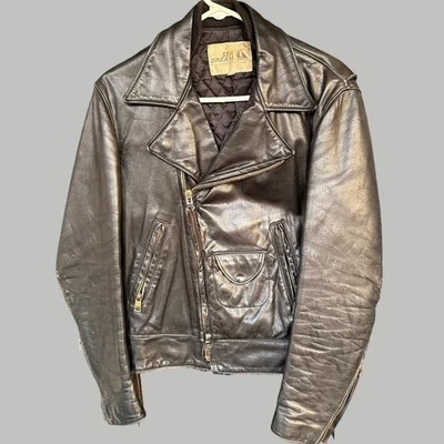 Sea Dream 皮革破损黑色不对称摩托车机车夹克短 38 — 第 1/4 张图片