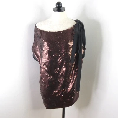 Robert Rodriguez Women’s 6 Bronze Sequin One Shoulder Tunic Mini Dress - Image 1 of 4