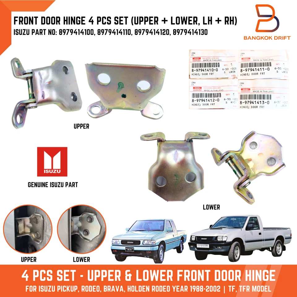 Genuíno Isuzu Pickup TF Holden Rodeo conjunto de dobradiça de porta frontal superior inferior 4 peças 88-02 - Imagem 1 de 4