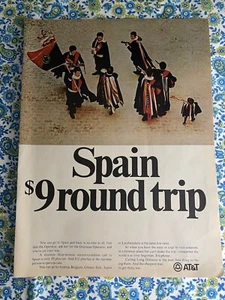 Vintage 1969 AT & T Spanien 9 $ Rundreise Druckanzeige Übersee Telefonbetreiber - Bild 1 von 7