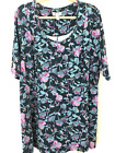 WOMAN'S TOP by DENIM & CO - FIT & FLARE - BLUE GREEN FLORAL - PLUS SIZE 3X