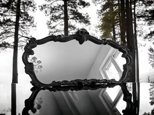 Skull mirror, Gothic mirror with wood frame - Picture 1 of 2