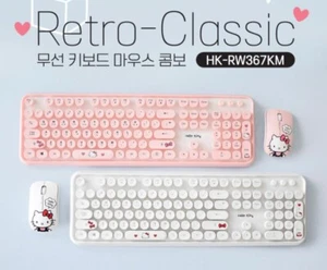 Hello Kitty Wireless Keyboard & Mouse SET Retro Typing Keyboard - Pink White - Picture 1 of 20