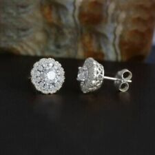 1.30 Ct Round Cut Simulated Diamond Flower Halo Stud Earring 14k White Gold Over