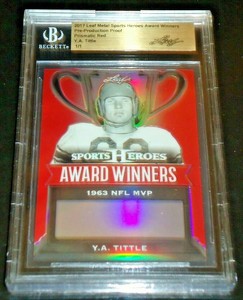 2017 LEAF METAL SPORTS HEROES, YA TITTLE, 1 OF 1, PRISMATIC RED, AWARD WINNERS
