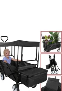 Wagon Extra Large Collapsible Garden Cart with Removable Canopy, Folding Wagon - Picture 1 of 2
