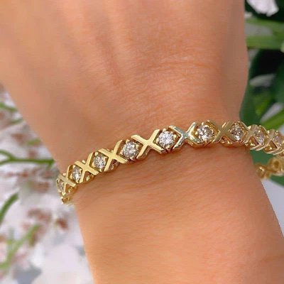Brazalete de tenis para mujer de diamantes de corte redondo de 6 quilates enchapado en oro amarillo de 14 quilates Foto 1 de 4