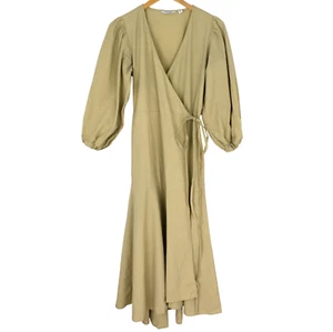 Country Road Beige Asymmetric Seersucker Wrap Dress Size 8 - Picture 1 of 10