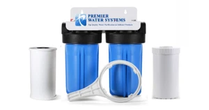 Dual Big Blue Water Filter System w/Bracket 4.5 "x 10" : KDF55/GAC + Sediment - Picture 1 of 3
