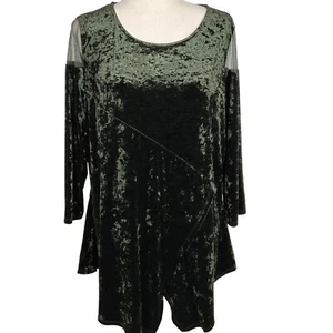 Lior Paris Tunic Top Women 2XL Green Velvet Sheer Cutout Y2K Midi - Picture 1 of 12