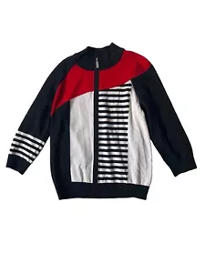 Giacca cardigan maglione zip blocco colore maglia ST JOHN Santana taglia M rosso nero - Foto 1 di 14