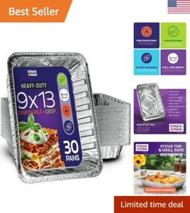 Sturdy Heavy-Duty Disposable 9x13 Aluminum Foil Pans - 30 Pack - Baking Trays - Picture 1 of 10