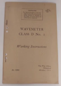 WW2 Army Military Radio Working Instructions Manual Wavemeter Class D No 2 - Picture 1 of 2