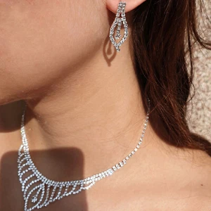 Elegante collar gargantilla de plata diamante cristal boda nupcial Reino Unido 4 piezas - Imagen 1 de 11