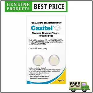 Cazitel For Large Dogs 35 Kg Flavoured Allwormer Blue 2 Tablets - Picture 1 of 2