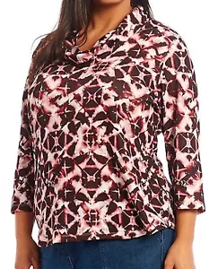 Clearance- Allison Daley 2X Plus Diamond Print Hatchi Knit 3/4 Slve Cowl Neck - Picture 1 of 8