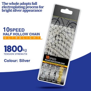 VG Sports 10 Speed Bike Chain Lightweight Half Hollow 1/2x11/128 Inch 116 Links - Picture 1 of 12