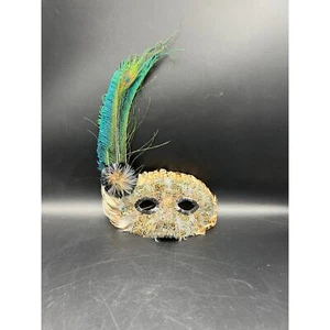 Lovely Masquerade Mask Handmade Feathers Sequins Peacock Plume Mardi Gras - Picture 1 of 7