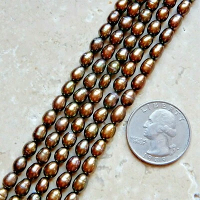 4mm x 6mm Dark Olive Green Freshwater rice Pearl Beads, approximately 60 pearls - Image 1 of 4
