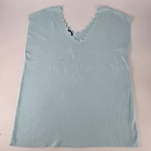 Talbots Womens Scalloped V-Neck Sleeveless Top XL Blue - Picture 1 of 6