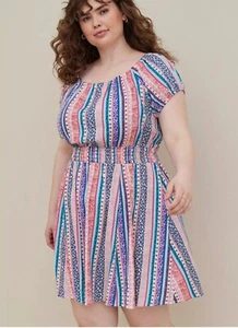Torrid Mini Lenny Smocked Off Shoulder Dress Size 2 2x 18-20 Floral Stripe - Picture 1 of 15