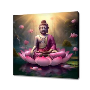 Stampa su tela Buddha in fiore di loto rosa, stampa arte spirituale da parete - Foto 1 di 7