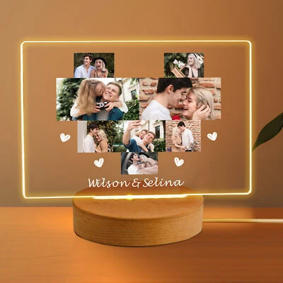 HOWSON LONDON Personalised LED Night Light Photo Frame Anniversary Christmas Gift for Couples