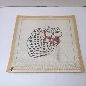 Cat with Bow Needlepoint Canvas 12.5" x 12" 10 Count - Picture 1 of 5