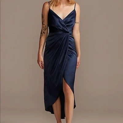 Vestido DB Studio Nuevo con Etiquetas Satinado Azul Marino Sobrepelliz David Novia Talla 18 Foto 1 de 4