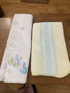 Lot Of Two Vintage 1970s Infant Baby Receiving Blankets Unisex Pre-Loved - Picture 1 of 6