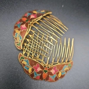 2 Cloisonné Emaille auf Metall Haarkämme goldfarben floral Schmetterling Herz Haarspange - Bild 1 von 4