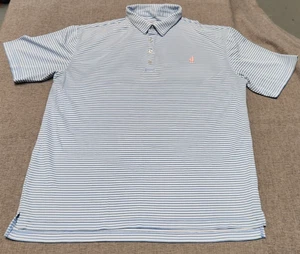 Johnnie O Poloshirt Herren Large Blau Weiß Streifen Kurzarm Pink Logo Golf - Bild 1 von 9