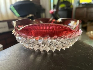 Indiana Glass Ruby Flashed Diamond Point Ruffled Edge Bowl - Picture 1 of 4