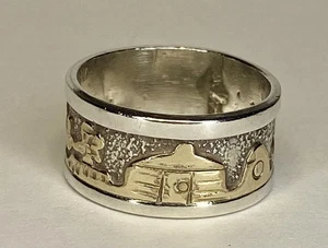 Vintage TSK Navajo 12K Gold gefüllt & Sterlingsilber Geschichtenerzähler Ring Größe 5,75 - Bild 1 von 17