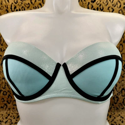 Sexy Sujetador Push Up Victoria's Secret 36D Negro y Azul Brillo Acolchado Sin Tirantes Foto 1 de 4