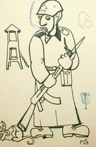1969 Abstract soldier portrait ink painting signed - Picture 1 of 9