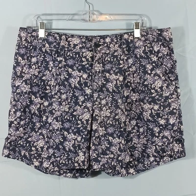 Pantalones Cortos BandolinoBlu Para Mujer 14 Azul Blanco Floral 4 Bolsillos Puños 5" Entrepierna Foto 1 de 4