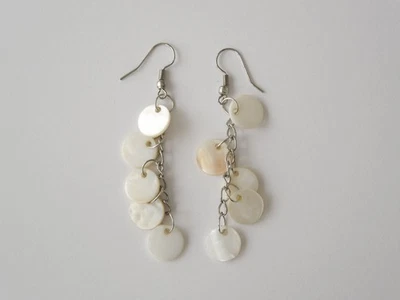 Vintage Ohrringe Perlmutt Scheiben 5,2 g/6,9 x 1,1 cm - Bild 1 von 2