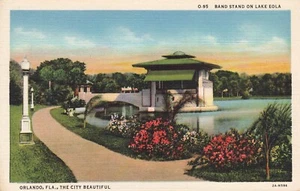 Postal de banda con soporte en el lago Eola Orlando Florida La ciudad hermosa - Imagen 1 de 2