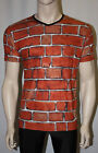 Men's Unique Brick Wall Blocks Print V Neck T-Shirt Top Goth Punk Emo S M L Xl