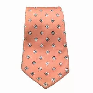 Christian Dior Vintage Silk Tie Peach With Blue & White Geometric Pattern Made I - Picture 1 of 5