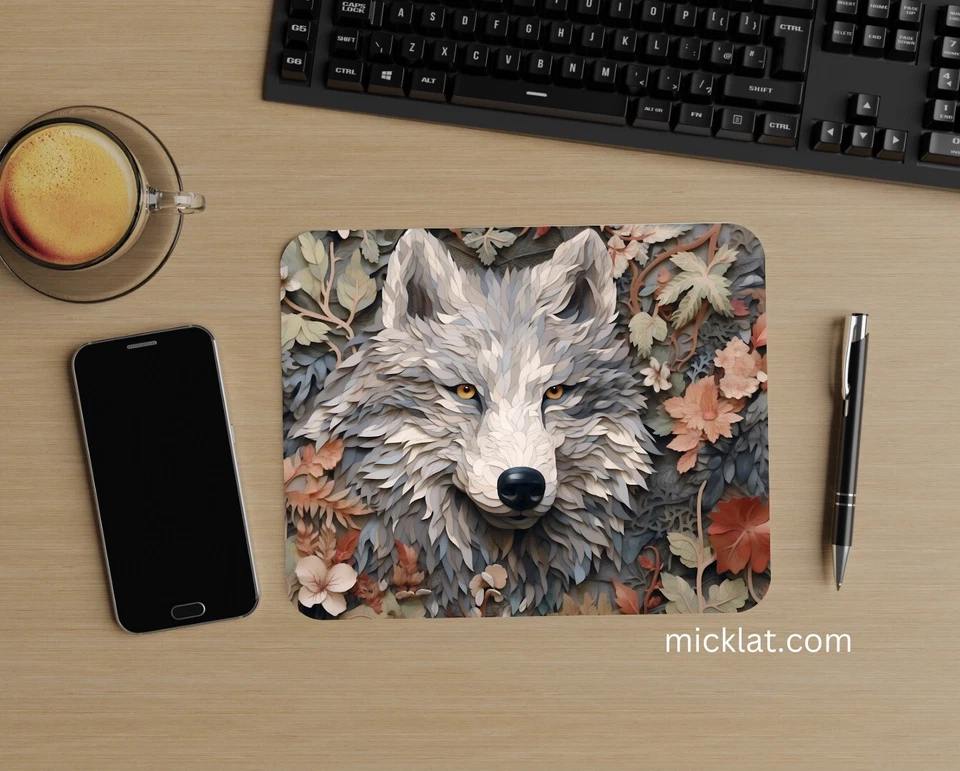 Mouse Pad  028 "3D Gray Wolf" - Multicolor MICKLAT Computer Gift Accessories - Image 1 of 1