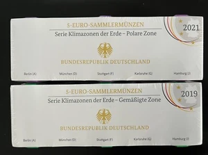 BRD 5 Euro Polymermünzen Klimazonen der Erde - 2019 und 2021 - Bild 1 von 5