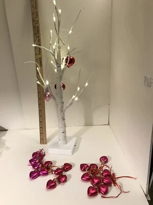 White 24” Birch Tree With Lights For Many Different Holidays With 22 Hearts  - Image 1 of 4