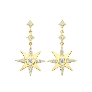 Star Drop Dangle Earrings Hallmarked 9ct Yellow Gold British Made Brand New - Picture 1 of 3