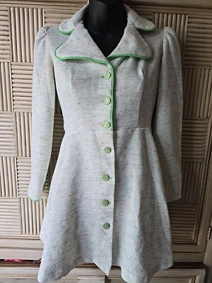 Vintage 70s Unbranded Juniors Dress Mini Polyester Knit Green Bust 32"  Collar  - Image 1 of 4