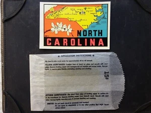 Calcomanía pegatina vintage sin usar de Carolina del Norte de la década de 1960 con cubierta de publicidad americana - Imagen 1 de 1